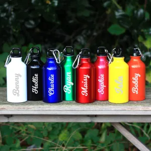 Personalised Metal 400ml Water Bottle with Carabiner Clip