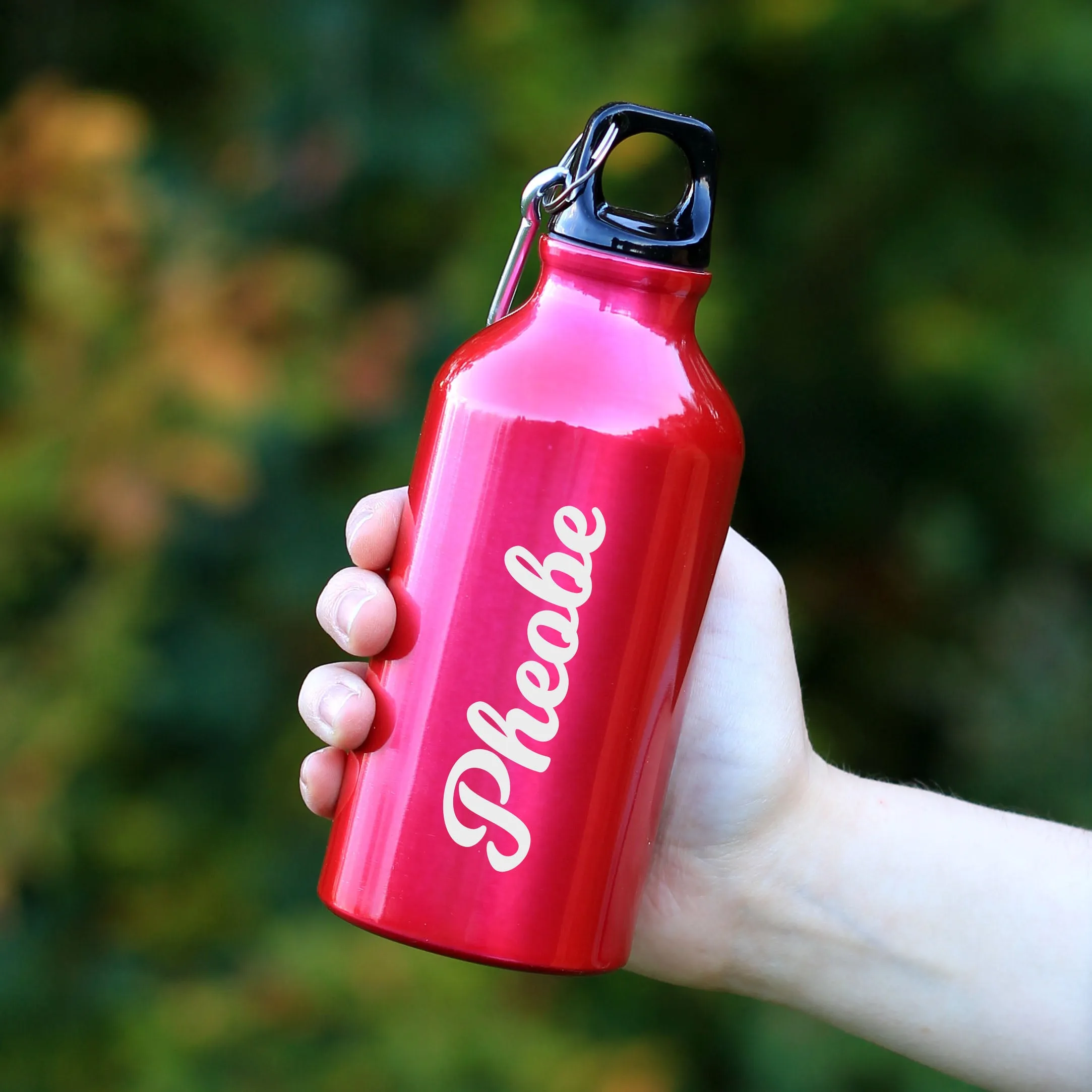 Personalised Metal 400ml Water Bottle with Carabiner Clip