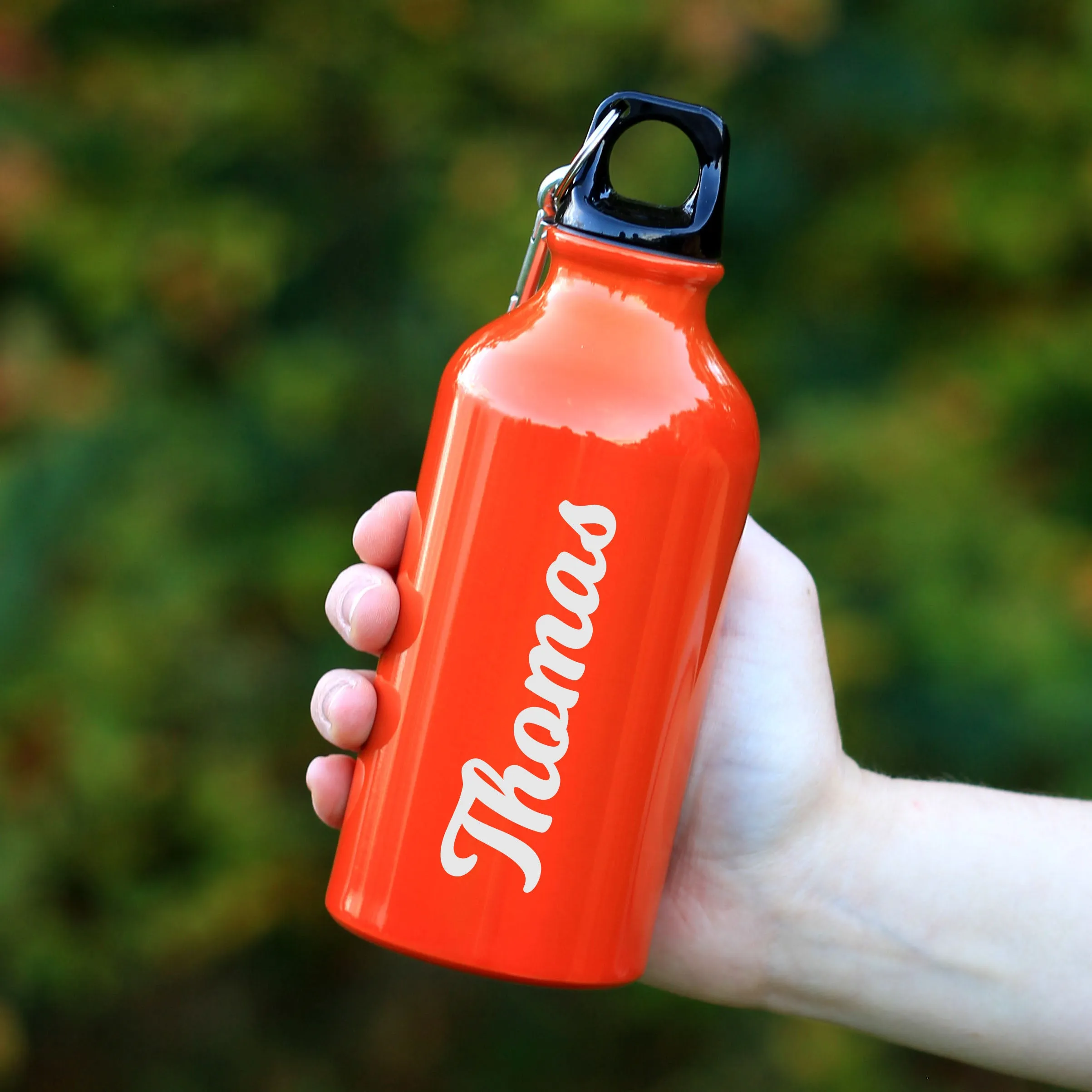 Personalised Metal 400ml Water Bottle with Carabiner Clip