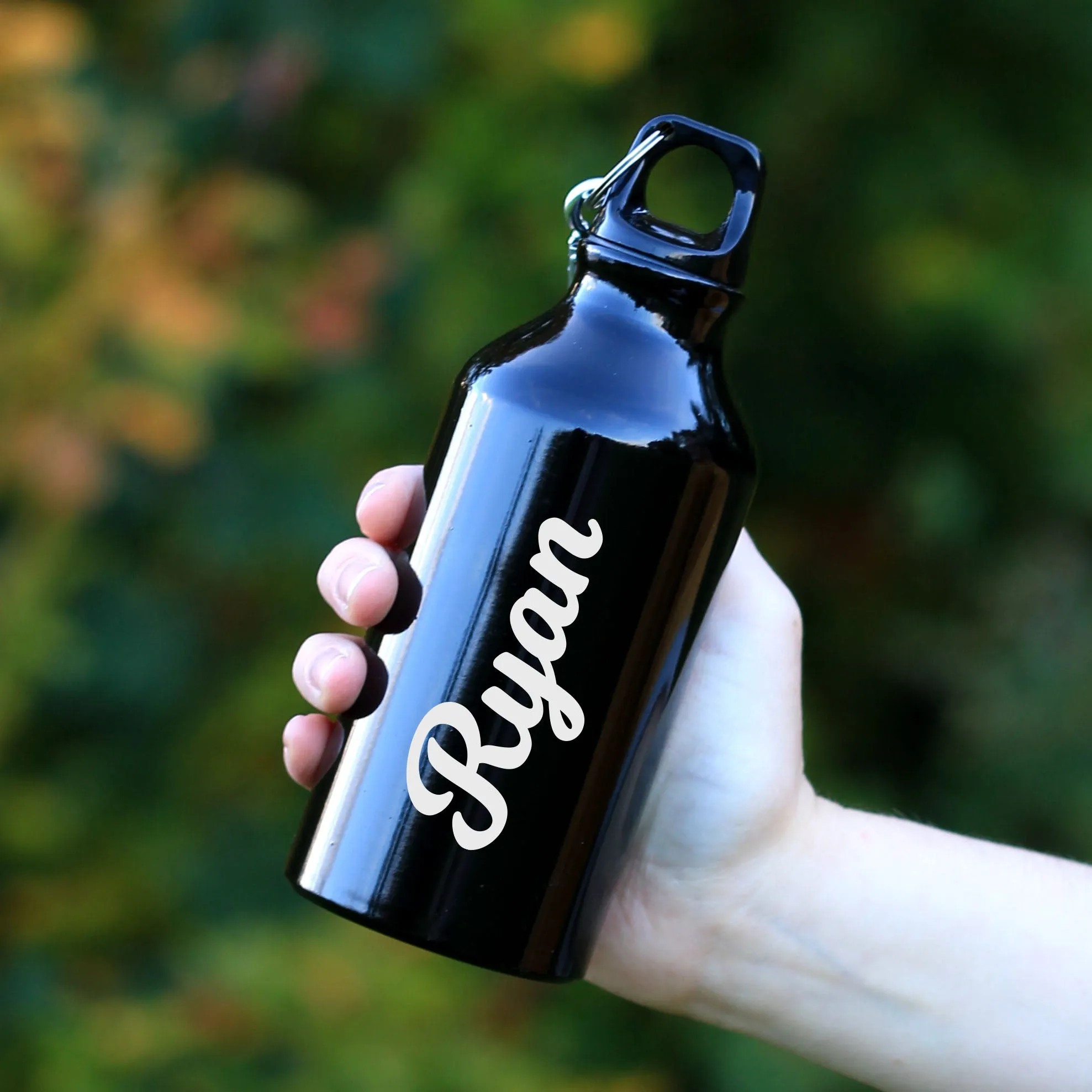 Personalised Metal 400ml Water Bottle with Carabiner Clip