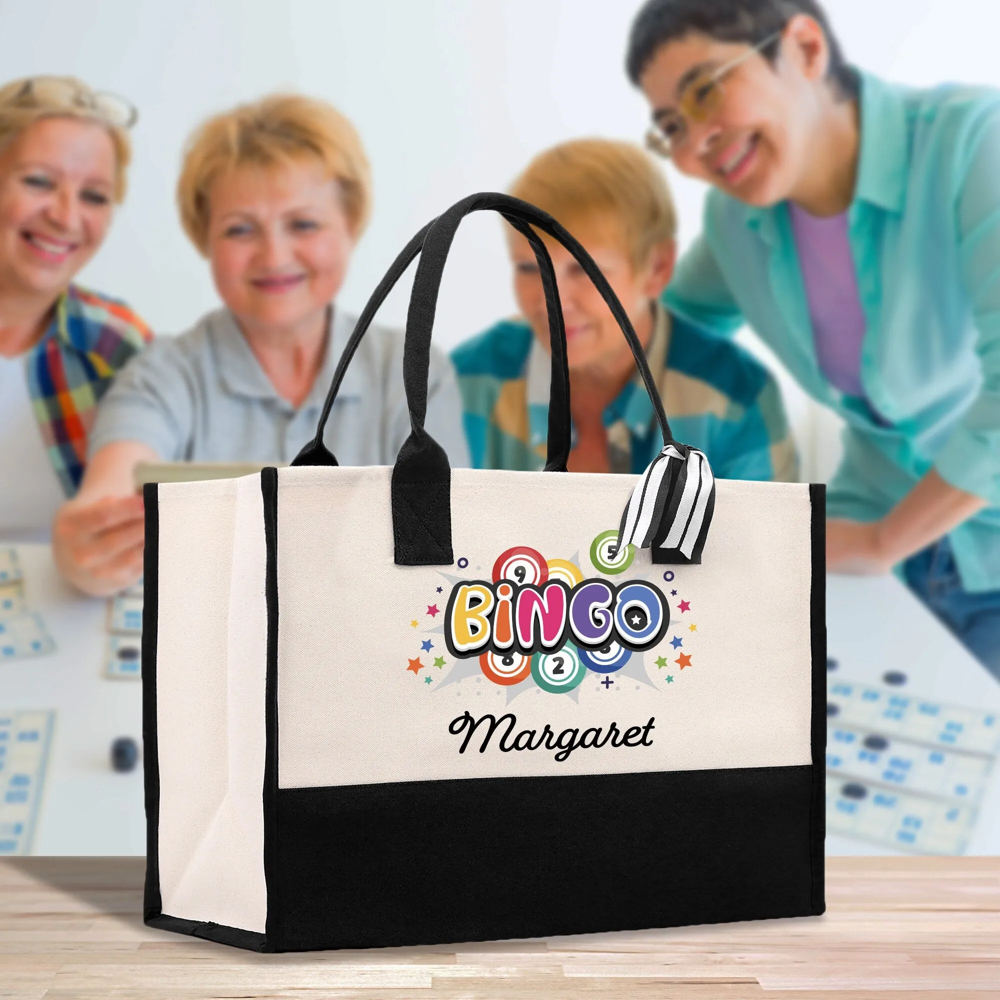 Personalized Bingo Name Cotton Canvas Tote Bag Bingo Gift for Grandma Custom Bingo Player Gift Bag Bingo Carry Tote Bingo Mom Bag