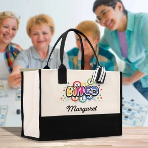 Personalized Bingo Name Cotton Canvas Tote Bag Bingo Gift for Grandma Custom Bingo Player Gift Bag Bingo Carry Tote Bingo Mom Bag