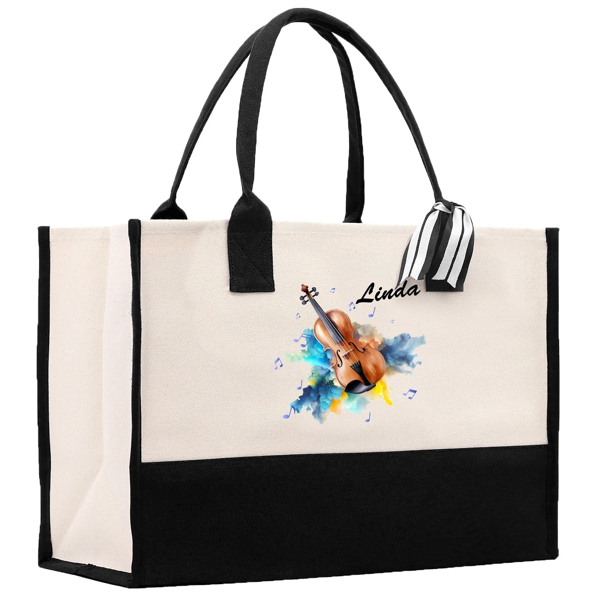 Personalized Violin Cotton Canvas Tote Bag Name Violin Bag Violing Player Gift Violinist Tote Bag Gift for Violin School Student