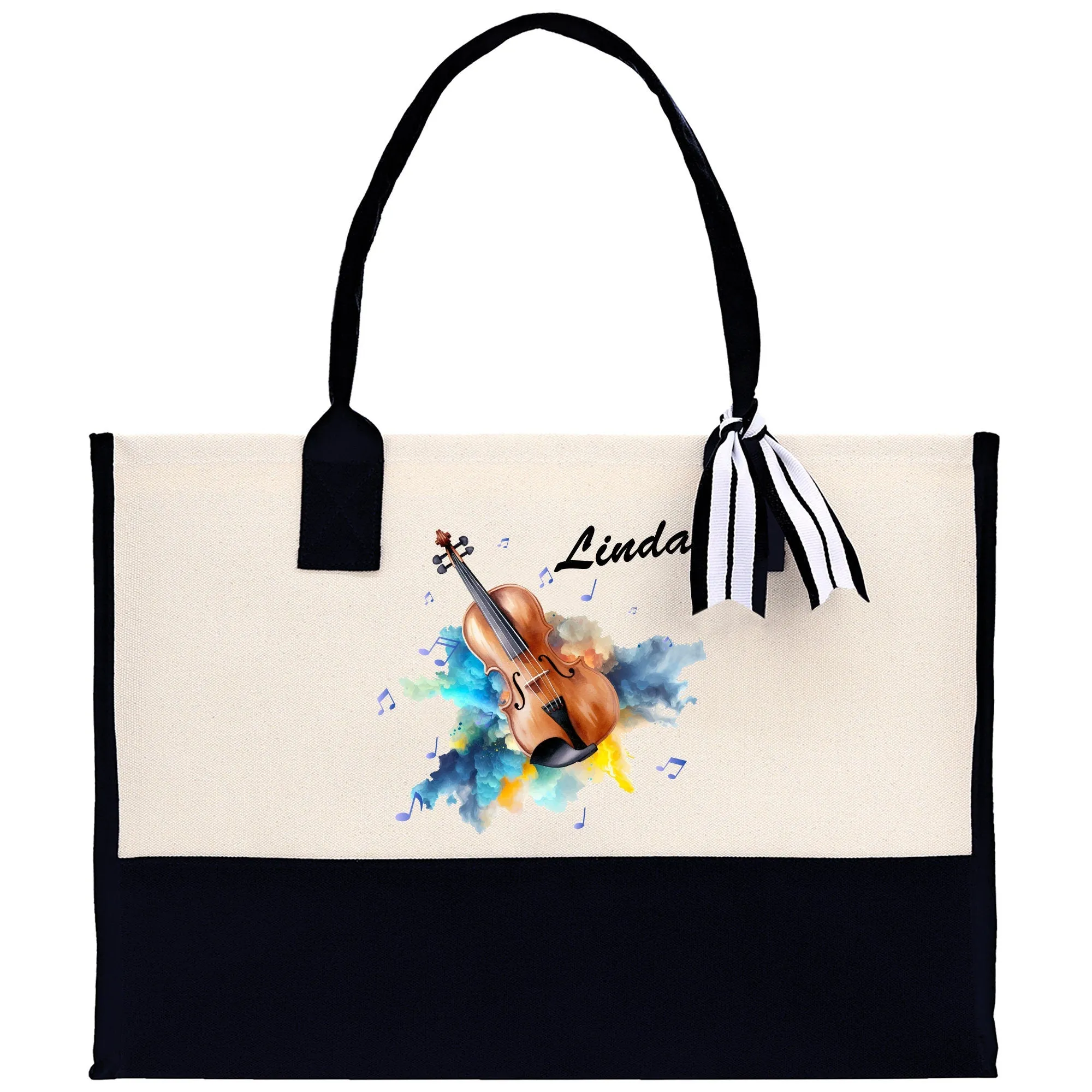 Personalized Violin Cotton Canvas Tote Bag Name Violin Bag Violing Player Gift Violinist Tote Bag Gift for Violin School Student