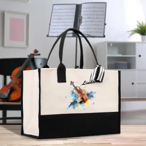 Personalized Violin Cotton Canvas Tote Bag Name Violin Bag Violing Player Gift Violinist Tote Bag Gift for Violin School Student