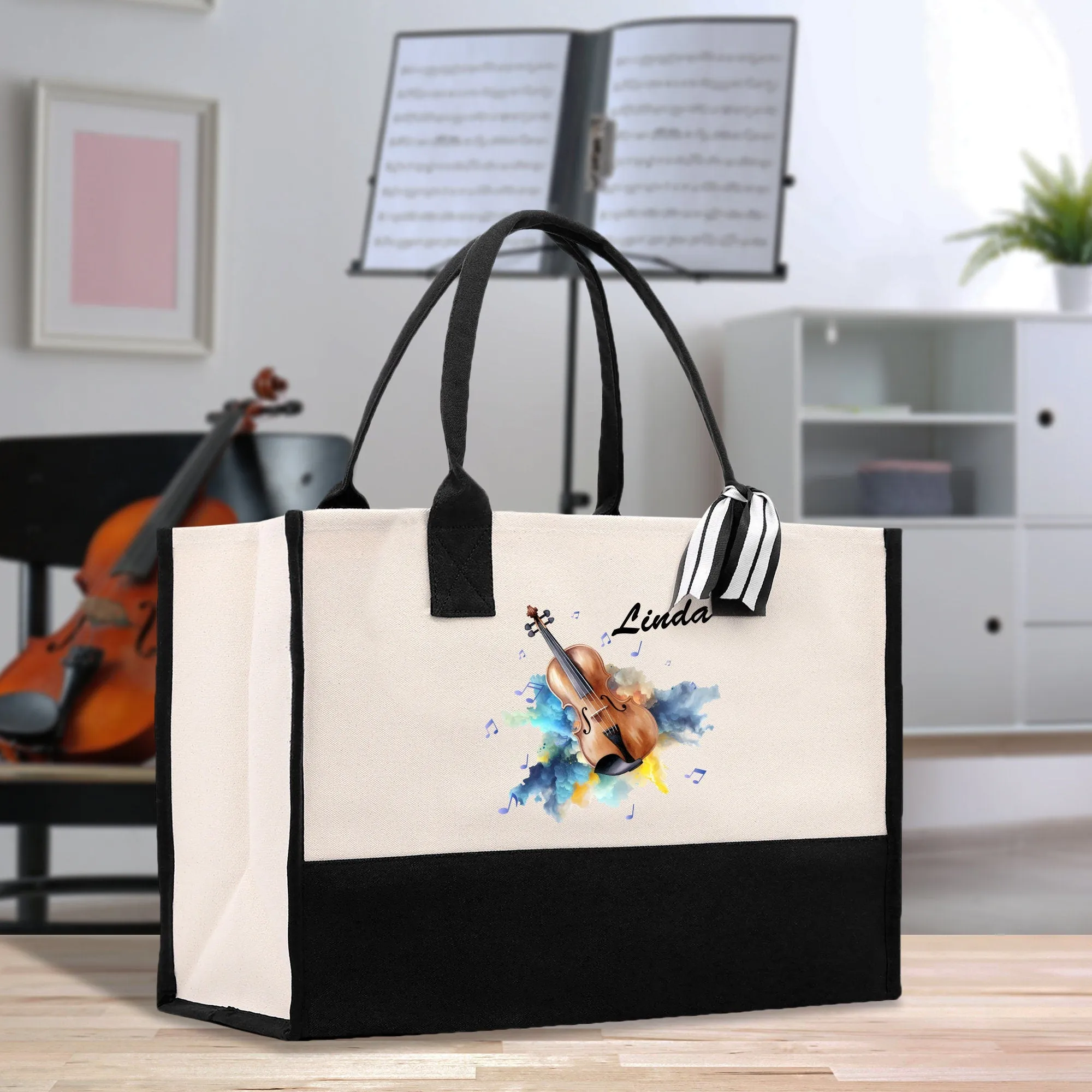 Personalized Violin Cotton Canvas Tote Bag Name Violin Bag Violing Player Gift Violinist Tote Bag Gift for Violin School Student