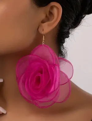 Pink tulle flower Earrings