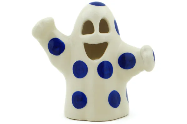 Polish Pottery Ghost Candle Holder Blue Polka Dot Beauty