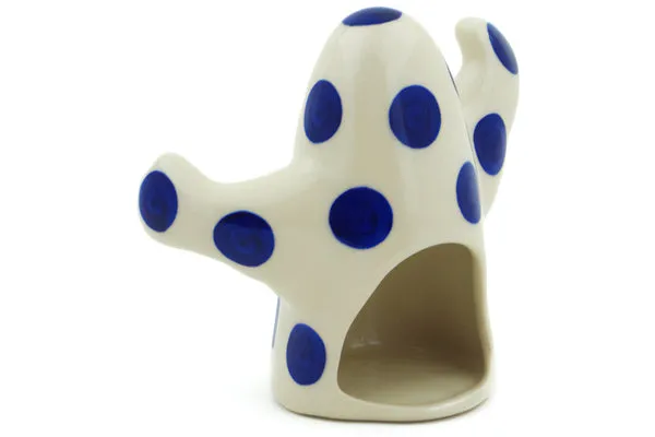 Polish Pottery Ghost Candle Holder Blue Polka Dot Beauty