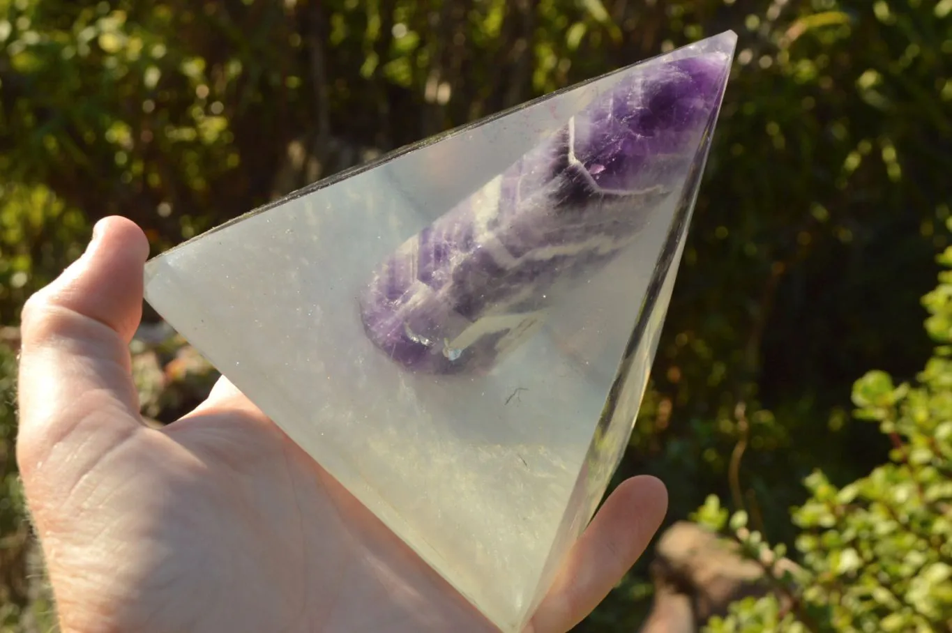 Polished Amethyst Set In A Clear Resin Pyramid With Light Stand x 1 From Southern Africa