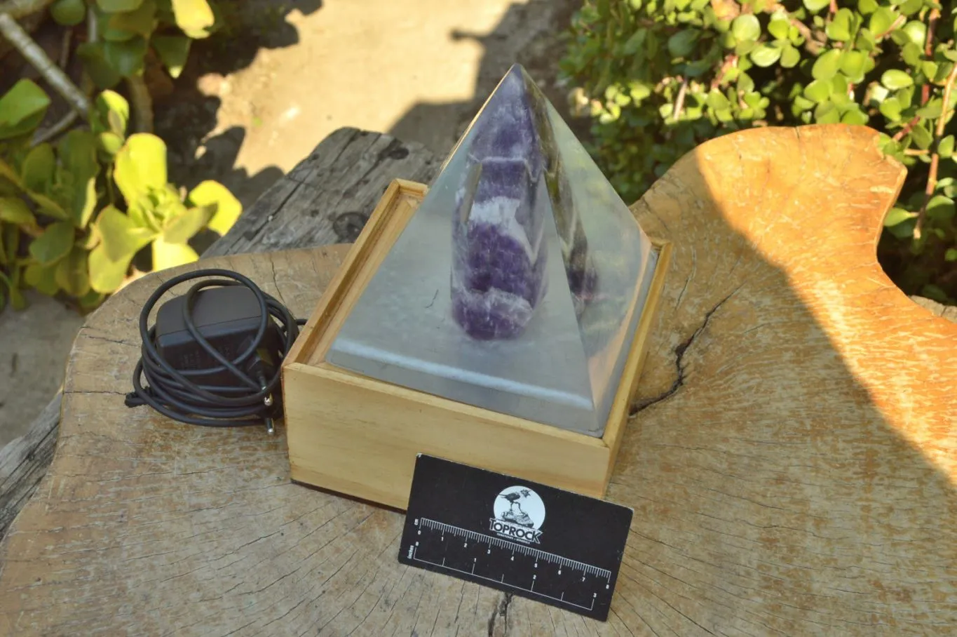 Polished Amethyst Set In A Clear Resin Pyramid With Light Stand x 1 From Southern Africa