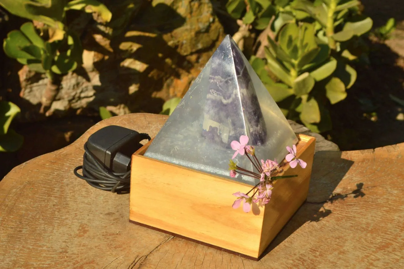 Polished Amethyst Set In A Clear Resin Pyramid With Light Stand x 1 From Southern Africa