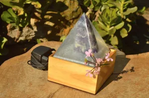 Polished Amethyst Set In A Clear Resin Pyramid With Light Stand x 1 From Southern Africa