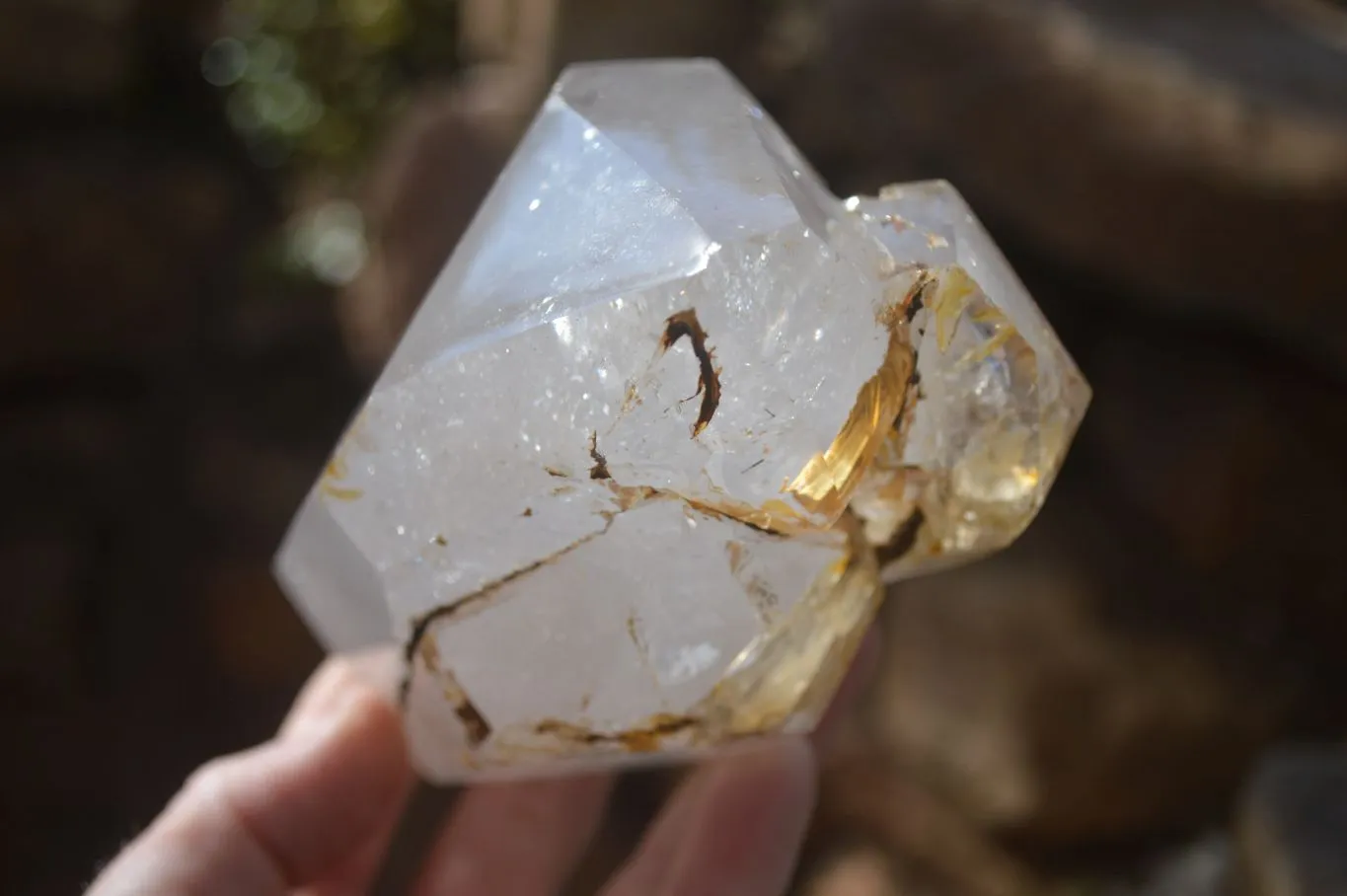Polished Large Triple Headed Window Quartz Crystal x 1 From Madagascar