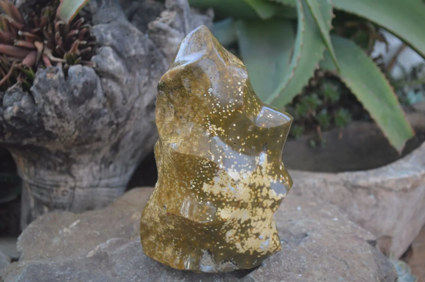Polished Orbicular Ocean Jasper Flame Sculpture  x 1 From Madagascar