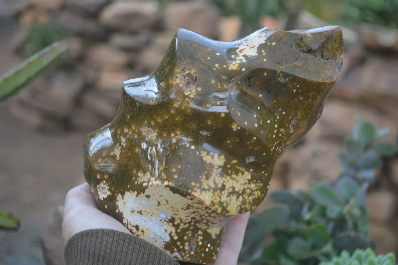 Polished Orbicular Ocean Jasper Flame Sculpture  x 1 From Madagascar