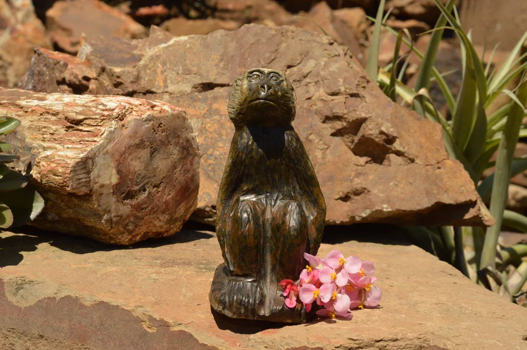 Polished Soapstone Baboon Carving x 1 From Zimbabwe