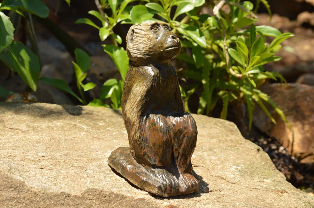 Polished Soapstone Baboon Carving x 1 From Zimbabwe