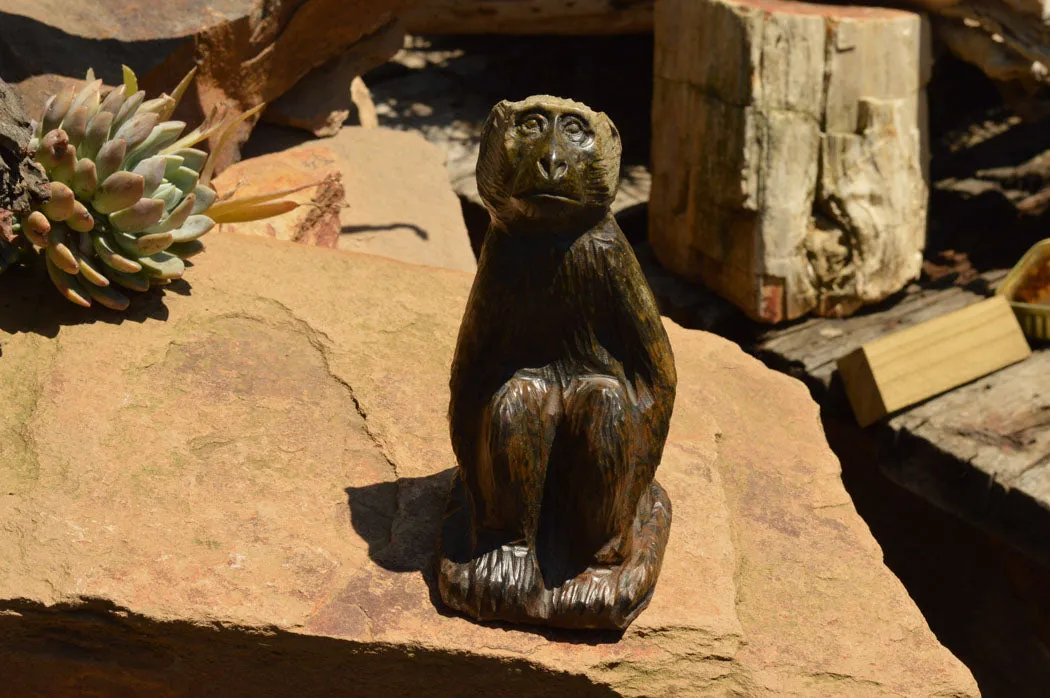 Polished Soapstone Baboon Carving x 1 From Zimbabwe