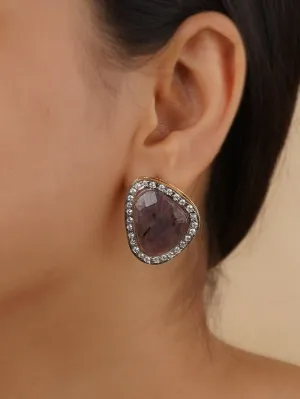 Purple Color Gold Plated Faux Polki Earrings - PK-E73M