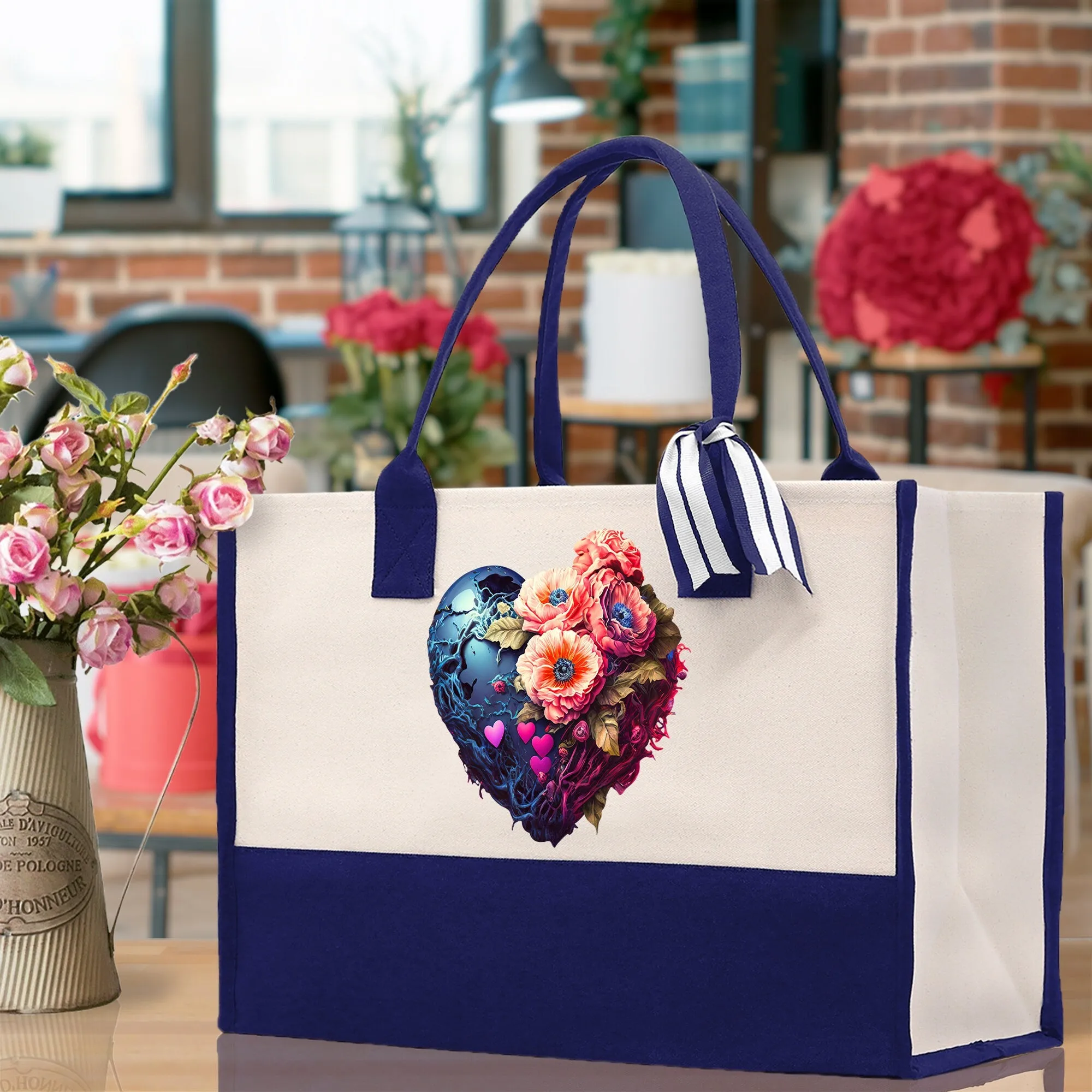 Purple Heart Flowers Valentine's day gifts for her True Love Tote Bag Custom Gift Bag Valentine TMC-L-VD1007