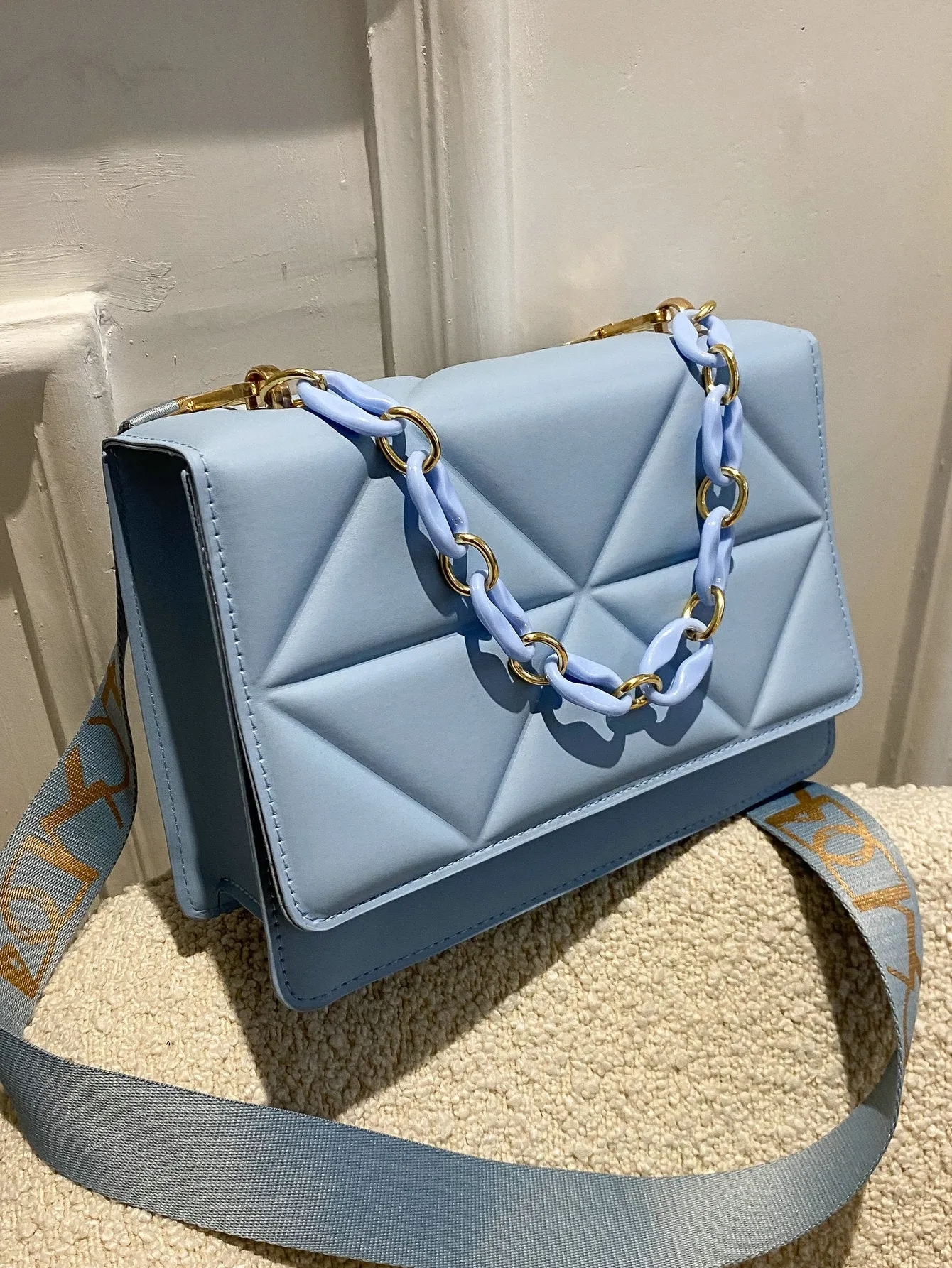 Quilted Embossed Flap Chain Bag