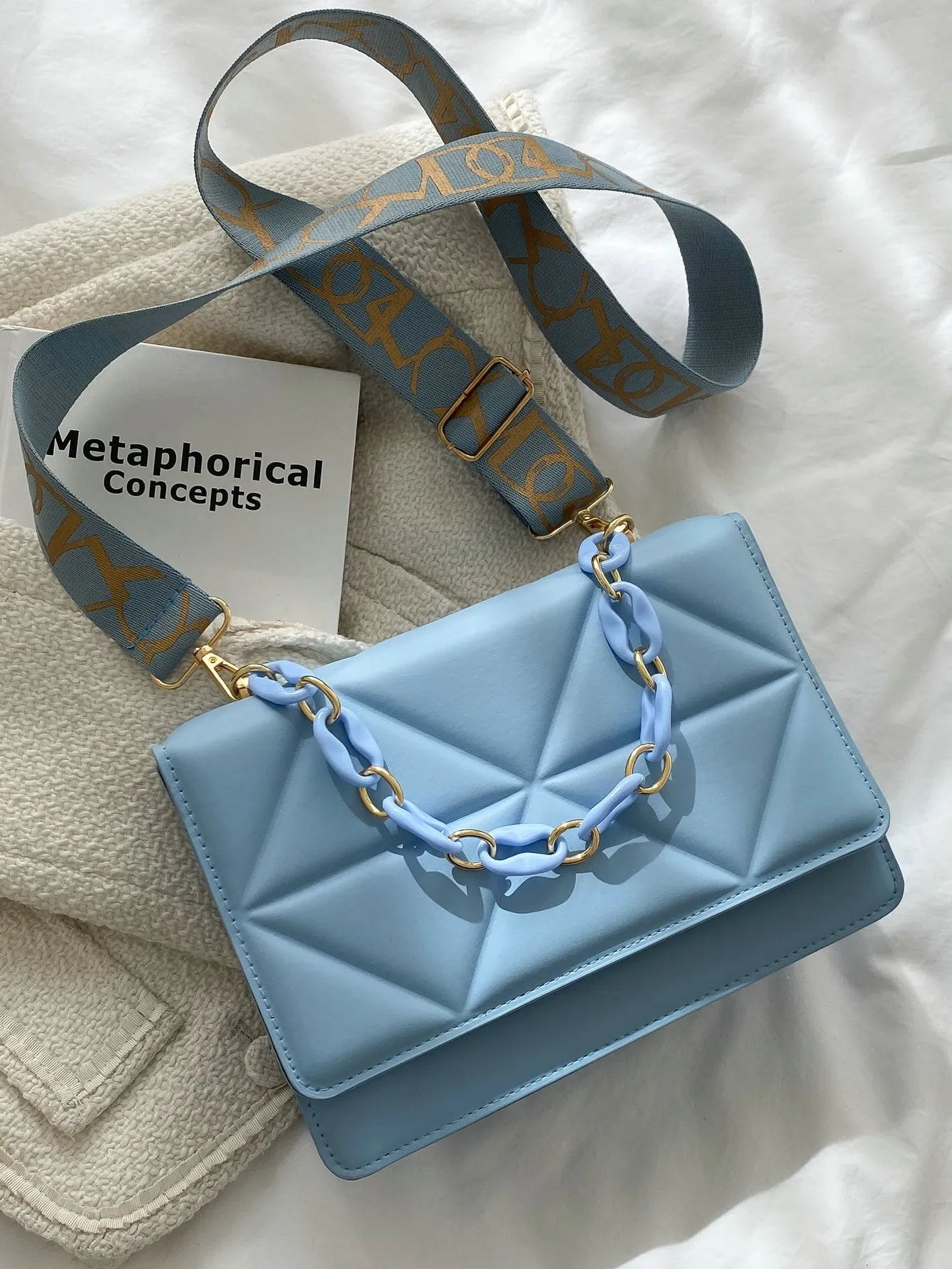 Quilted Embossed Flap Chain Bag