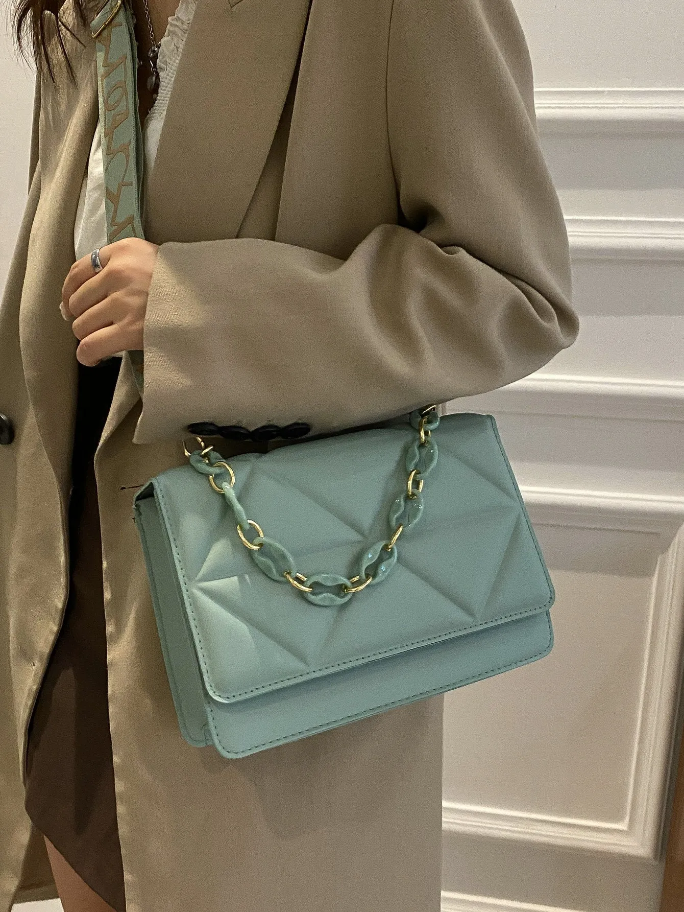 Quilted Embossed Flap Chain Bag