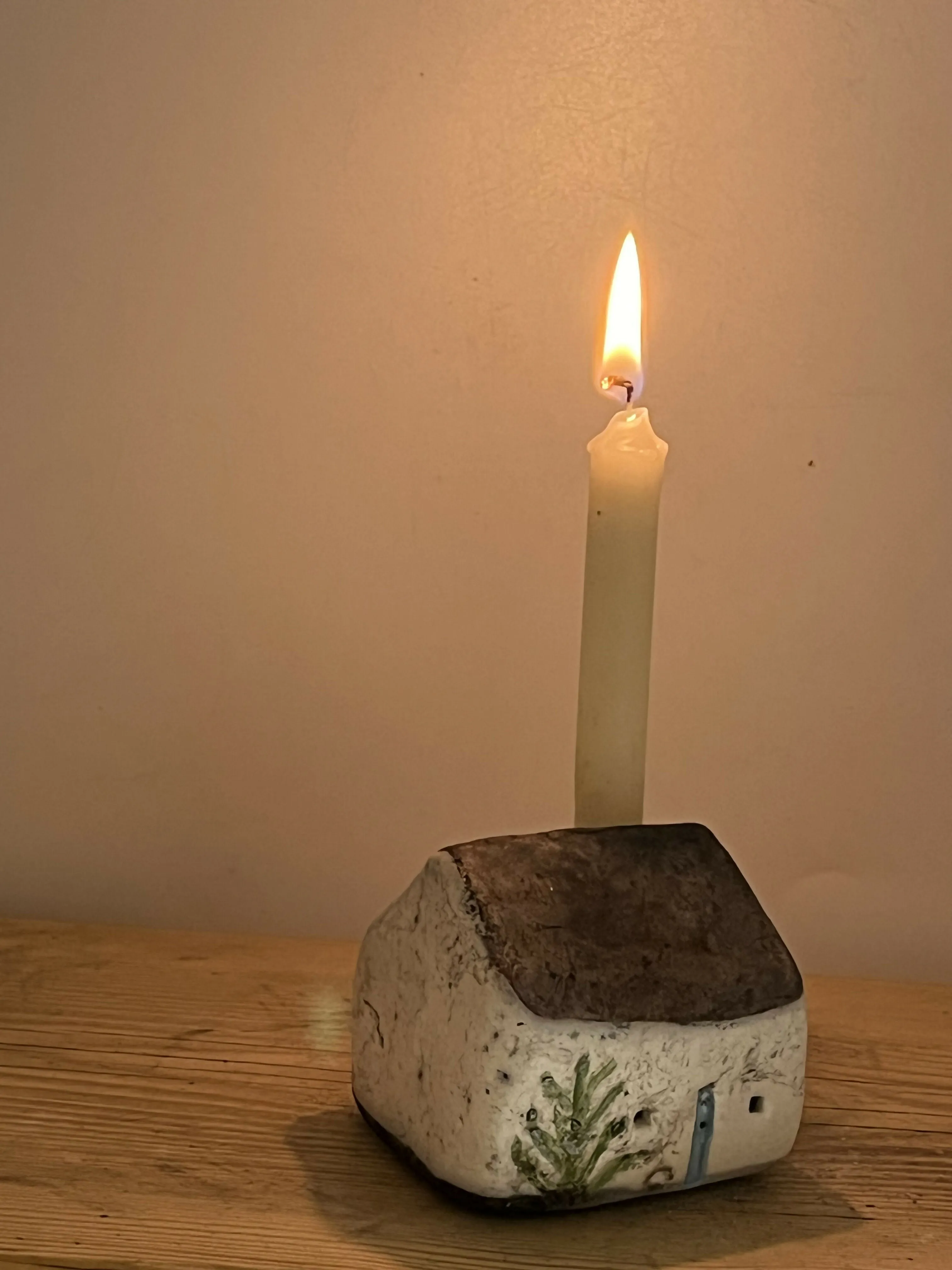 Raku Cottage Ceramic Candle Holder and Candle Bundle