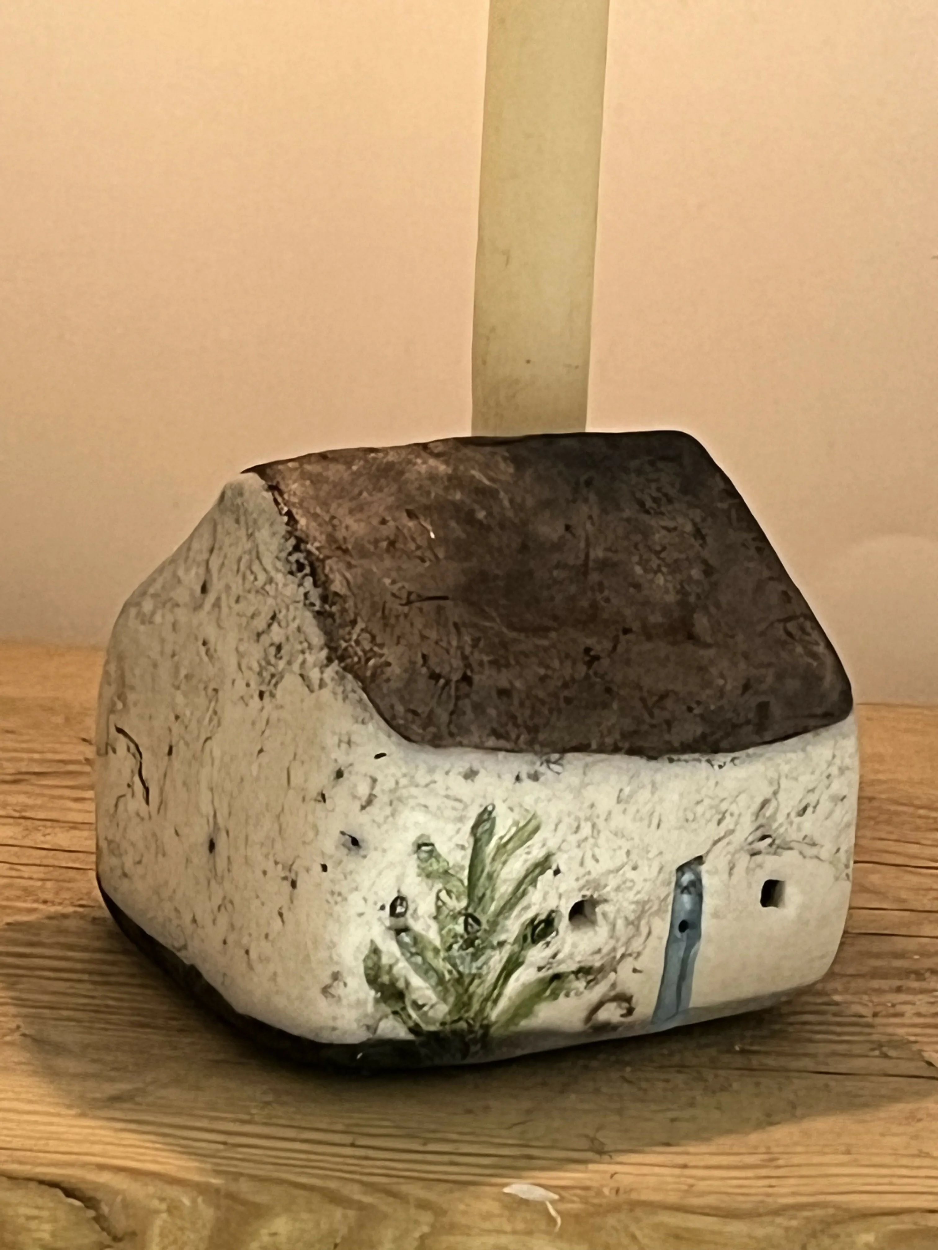 Raku Cottage Ceramic Candle Holder and Candle Bundle