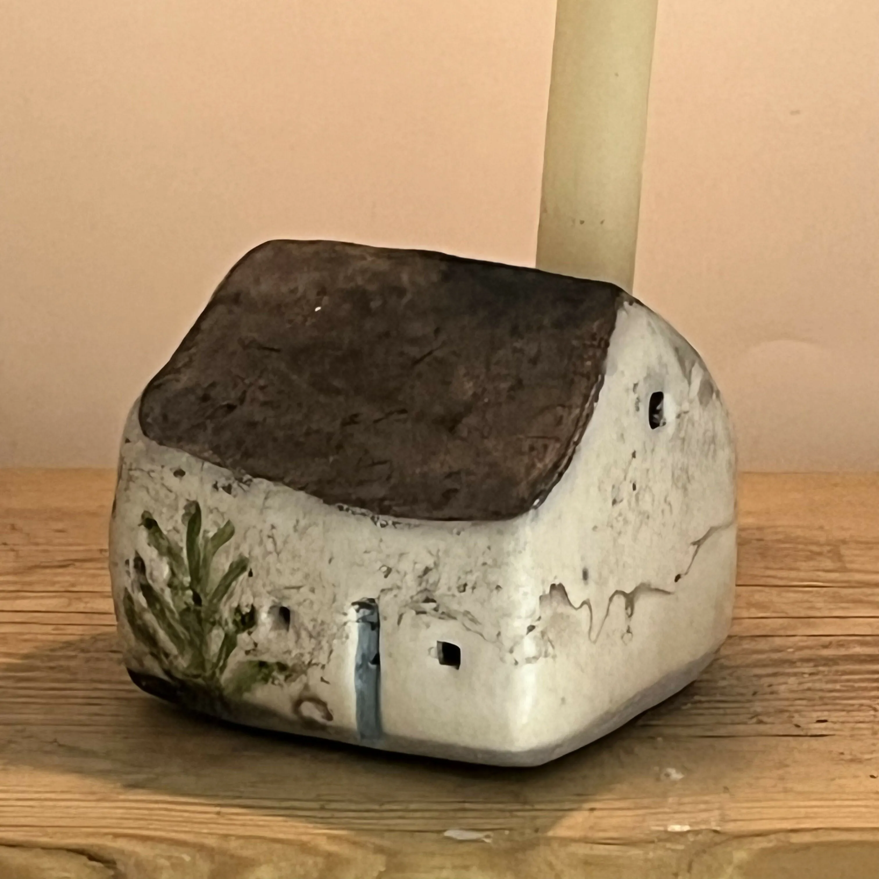 Raku Cottage Ceramic Candle Holder and Candle Bundle
