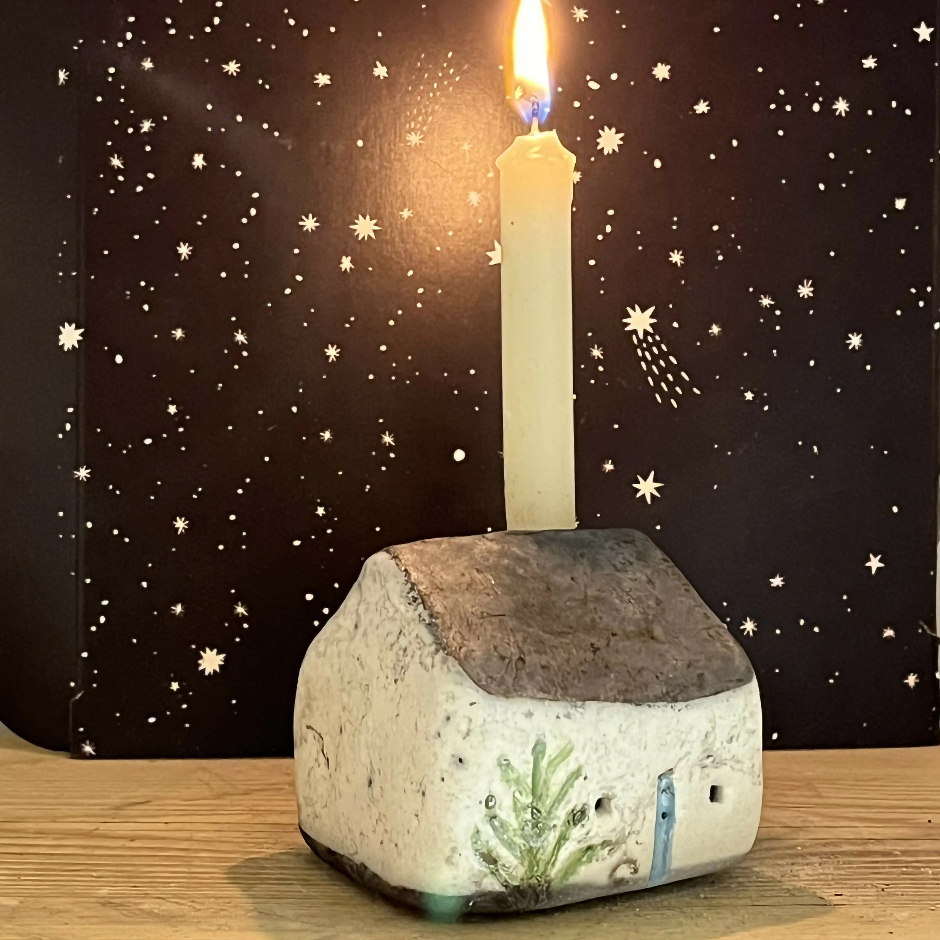 Raku Cottage Ceramic Candle Holder and Candle Bundle