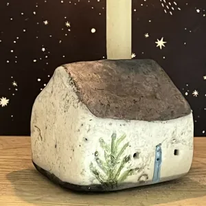 Raku Cottage Ceramic Candle Holder and Candle Bundle