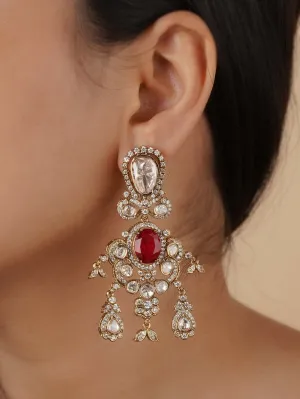 Red Color Gold Plated Faux Polki Earrings - PK-E77R