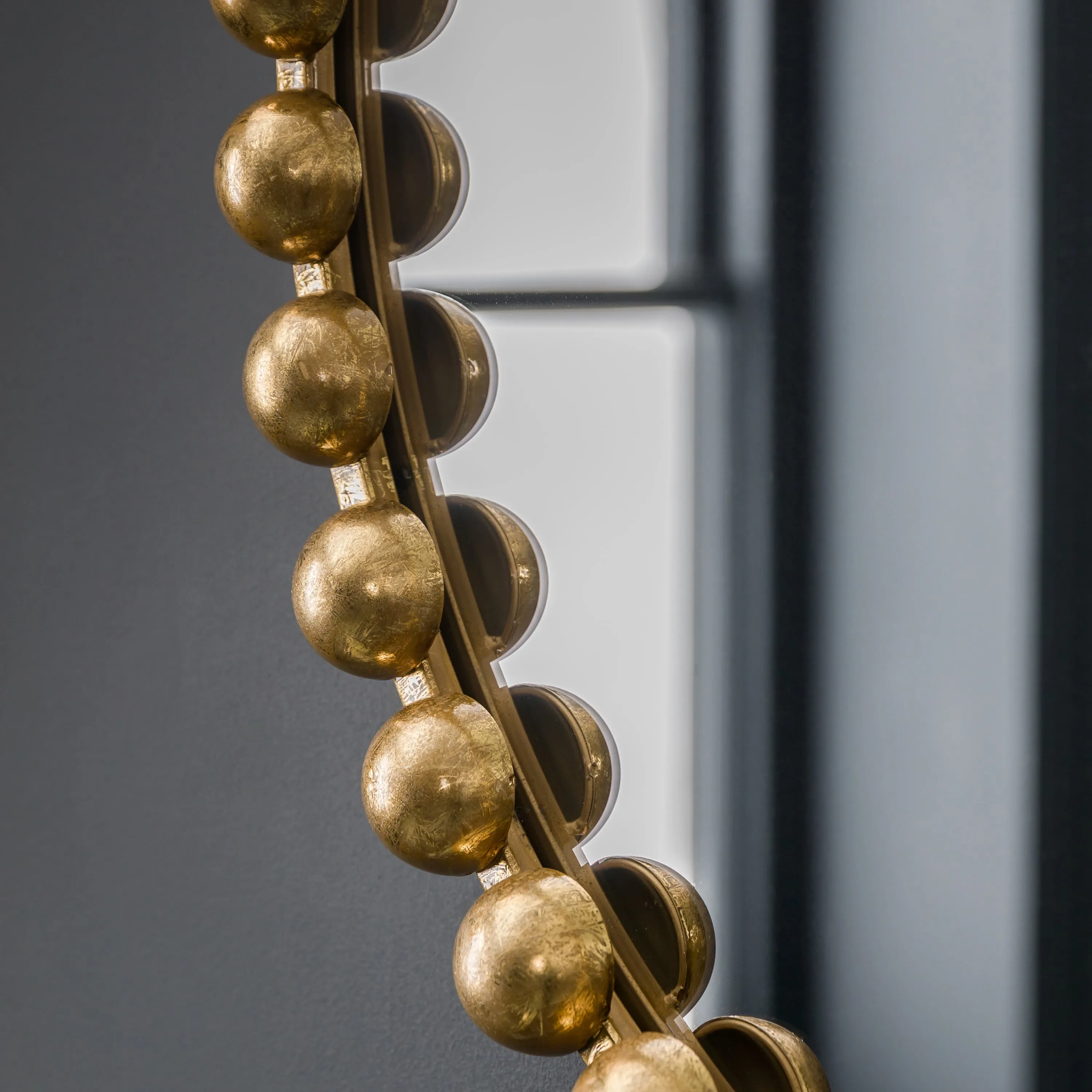Regal Gold Beaded Round Mirror