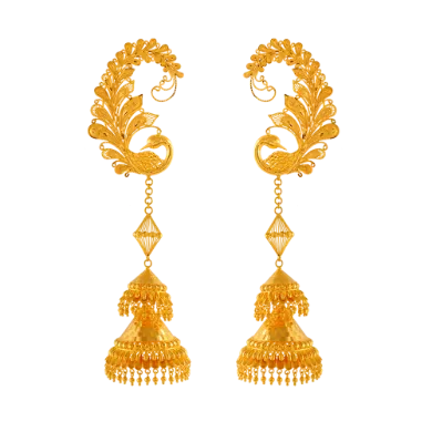 Regal Traditional 22k Gold Jhumka Pasha Earrings