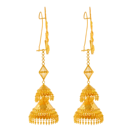 Regal Traditional 22k Gold Jhumka Pasha Earrings