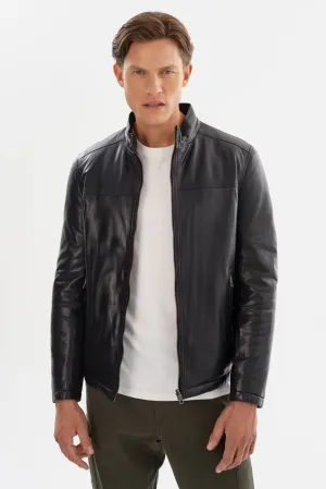 Regency Lucio Leather Jacket | Navy/Black