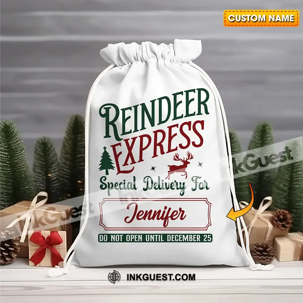 Reindeer Express Custom Name, Personalized String Bag, Christmas Gift
