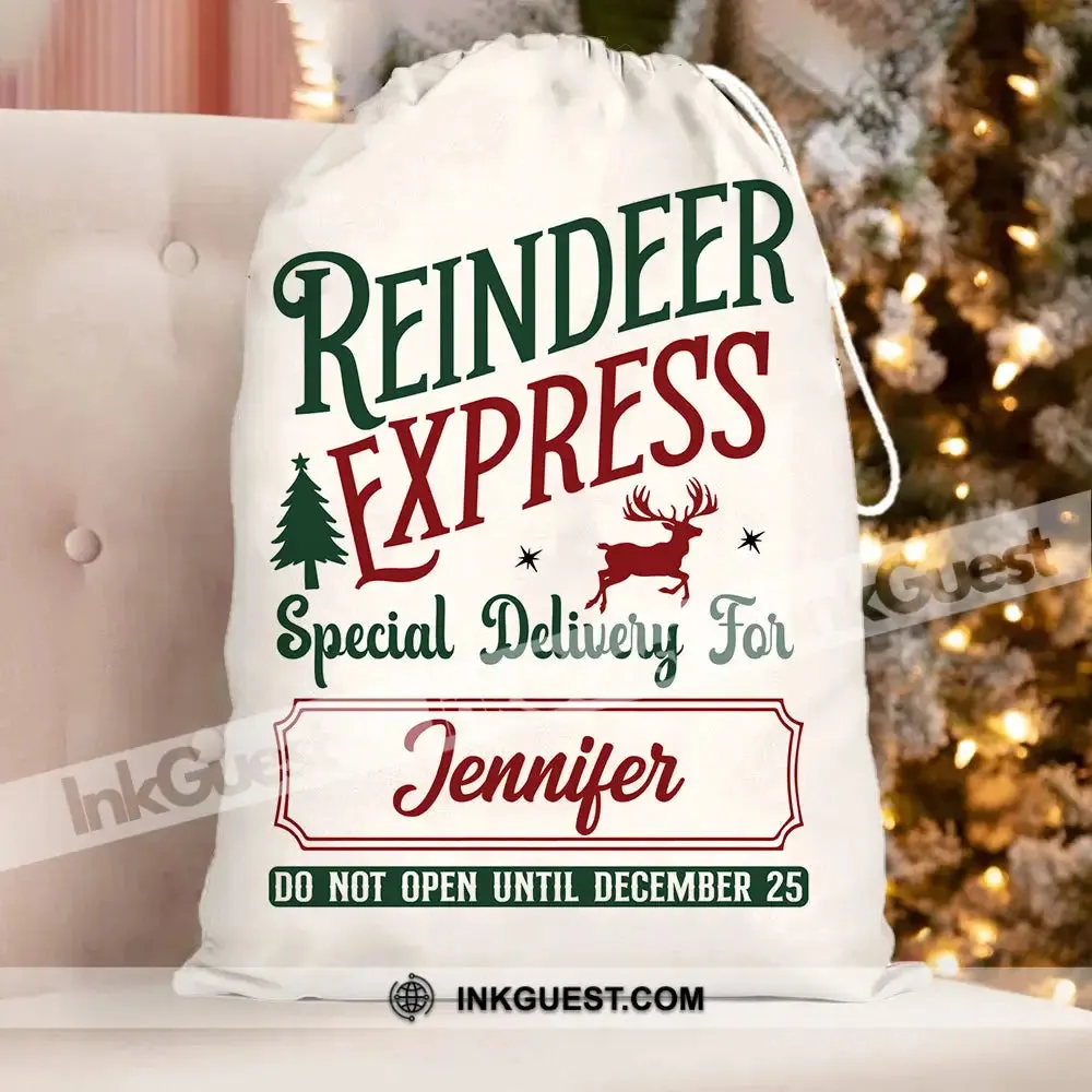 Reindeer Express Custom Name, Personalized String Bag, Christmas Gift