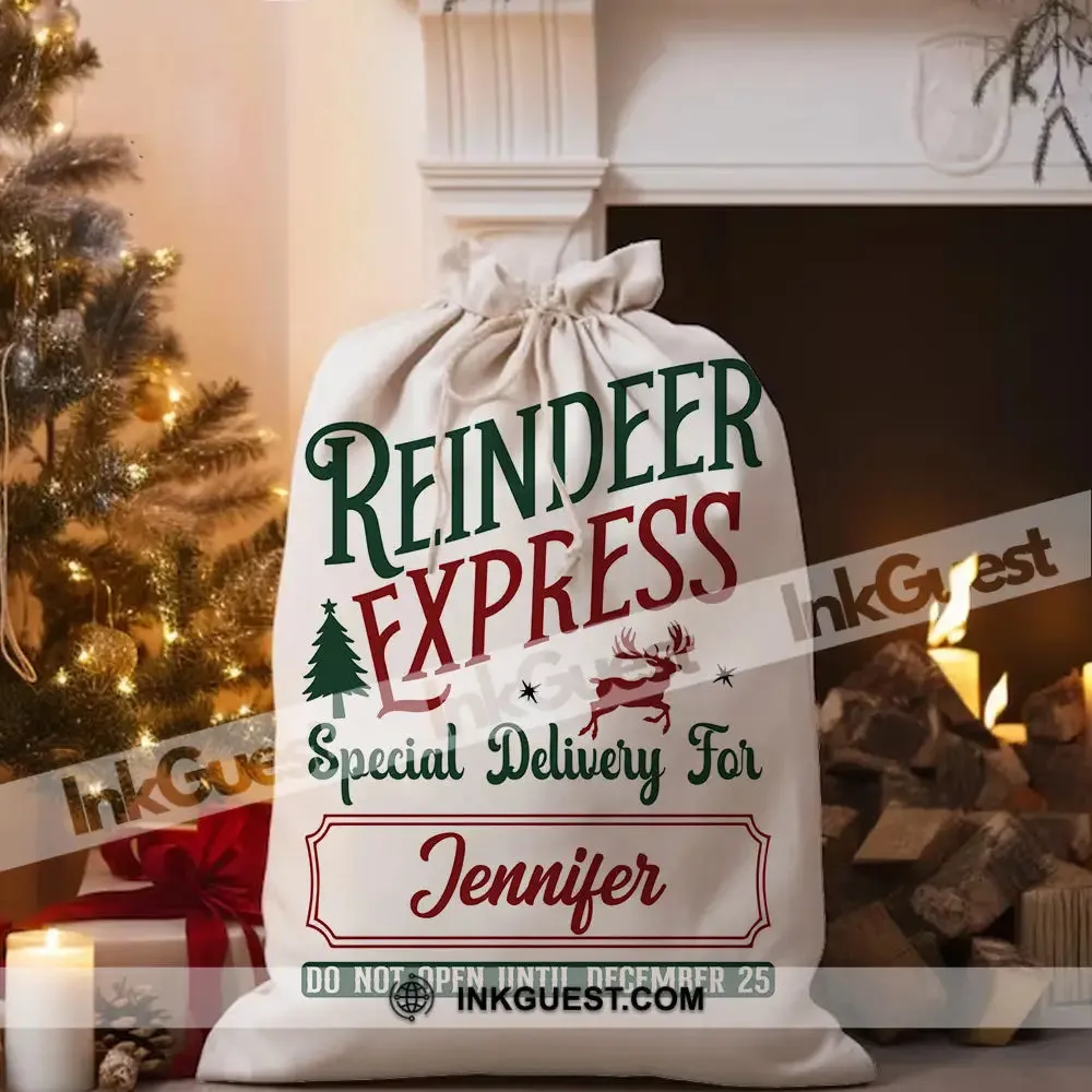 Reindeer Express Custom Name, Personalized String Bag, Christmas Gift