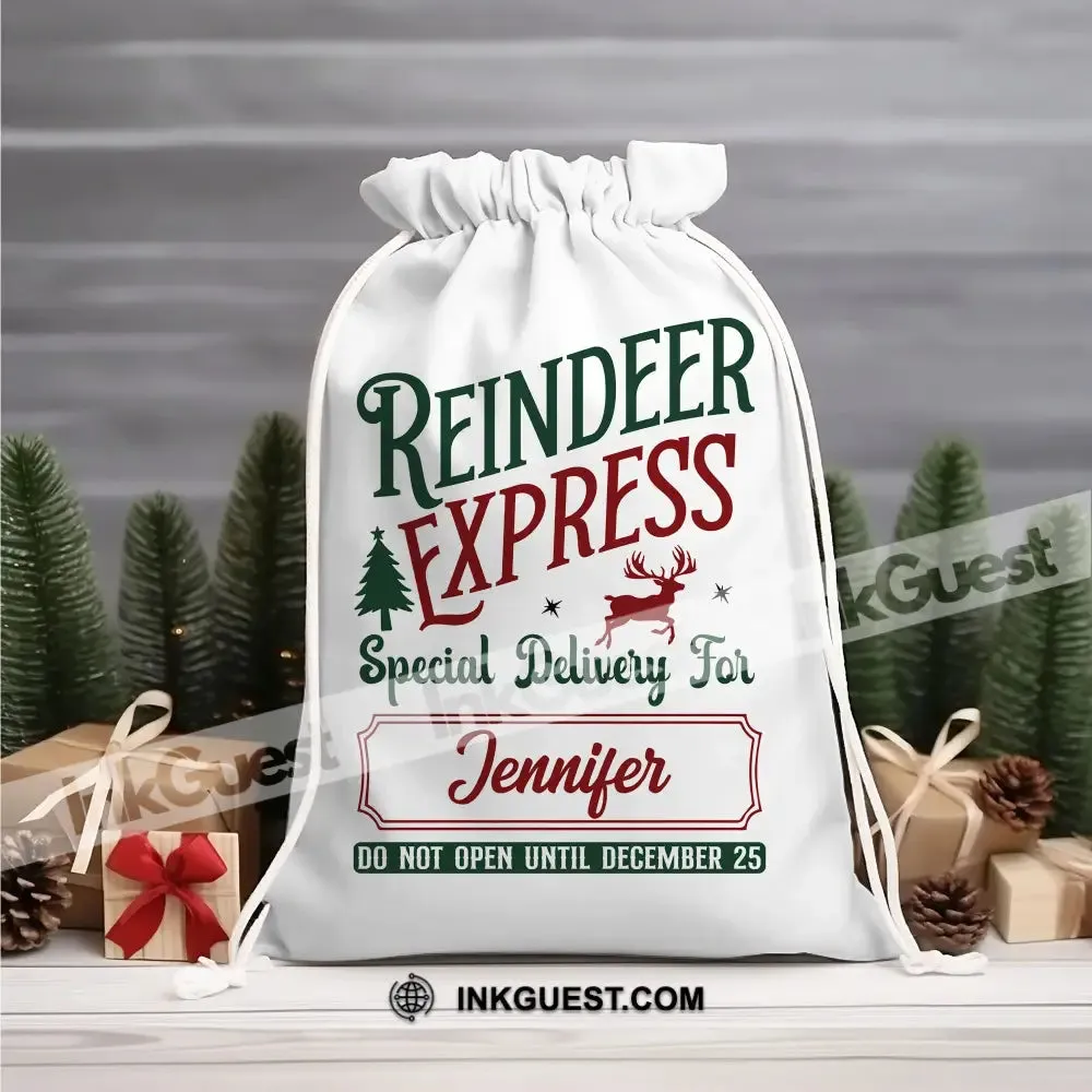 Reindeer Express Custom Name, Personalized String Bag, Christmas Gift