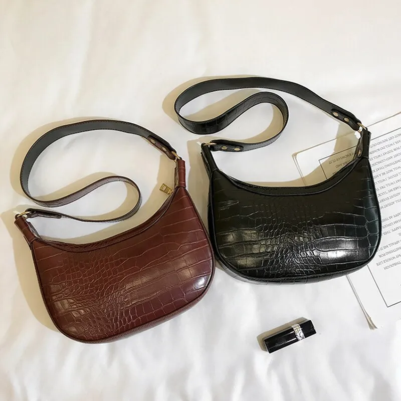 Retro Crocodile Pattern Crossbody Bags For Women 2021 Luxury Hobo Bags Women Bags Designer Saddle Bags Lady Purses And Handbags