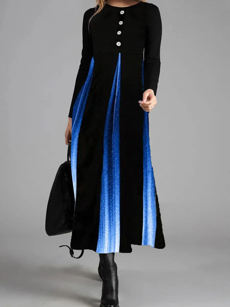 Retro Elegant Color Block Long Sleeve Dress