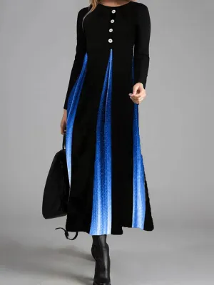 Retro Elegant Color Block Long Sleeve Dress