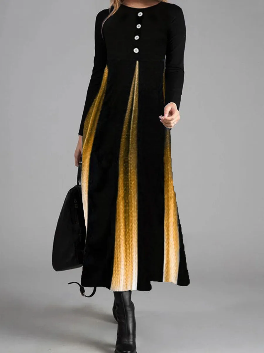 Retro Elegant Color Block Long Sleeve Dress