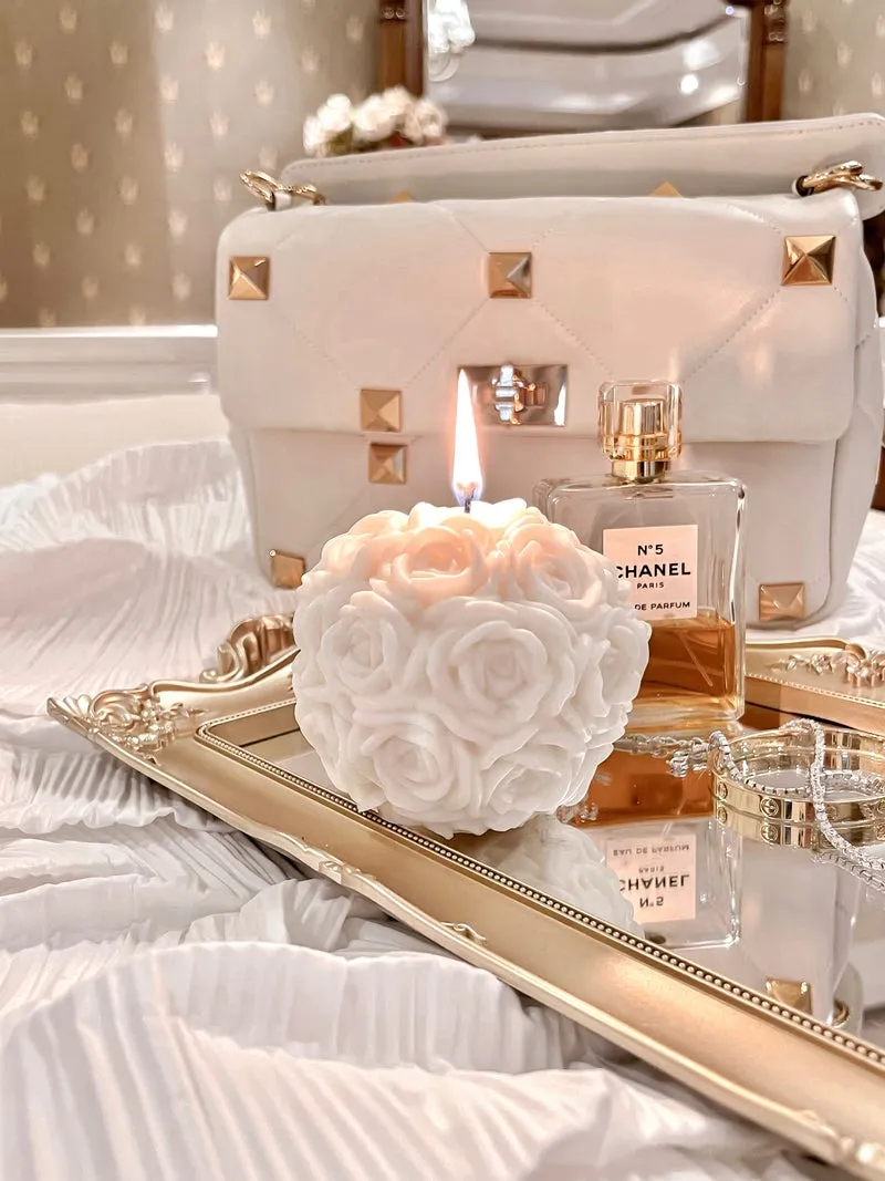 Rose soy candle, decorative candle, home decor, floral centerpiece, unique gift,handmade candle, sphere, romantic lighting, sculpted wax art