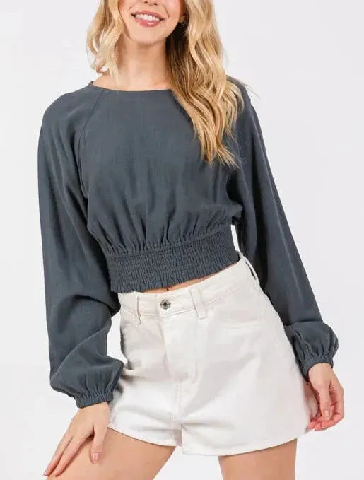 Sandy Beaches Smocked Waist Long Sleeve Top (Assorted Colors)