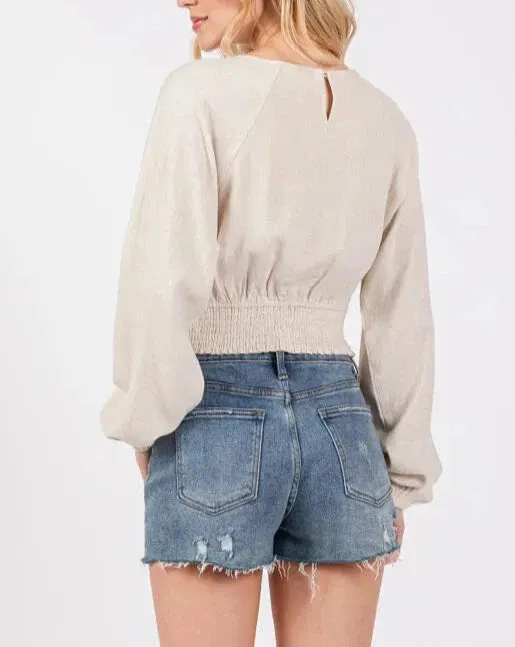 Sandy Beaches Smocked Waist Long Sleeve Top (Assorted Colors)