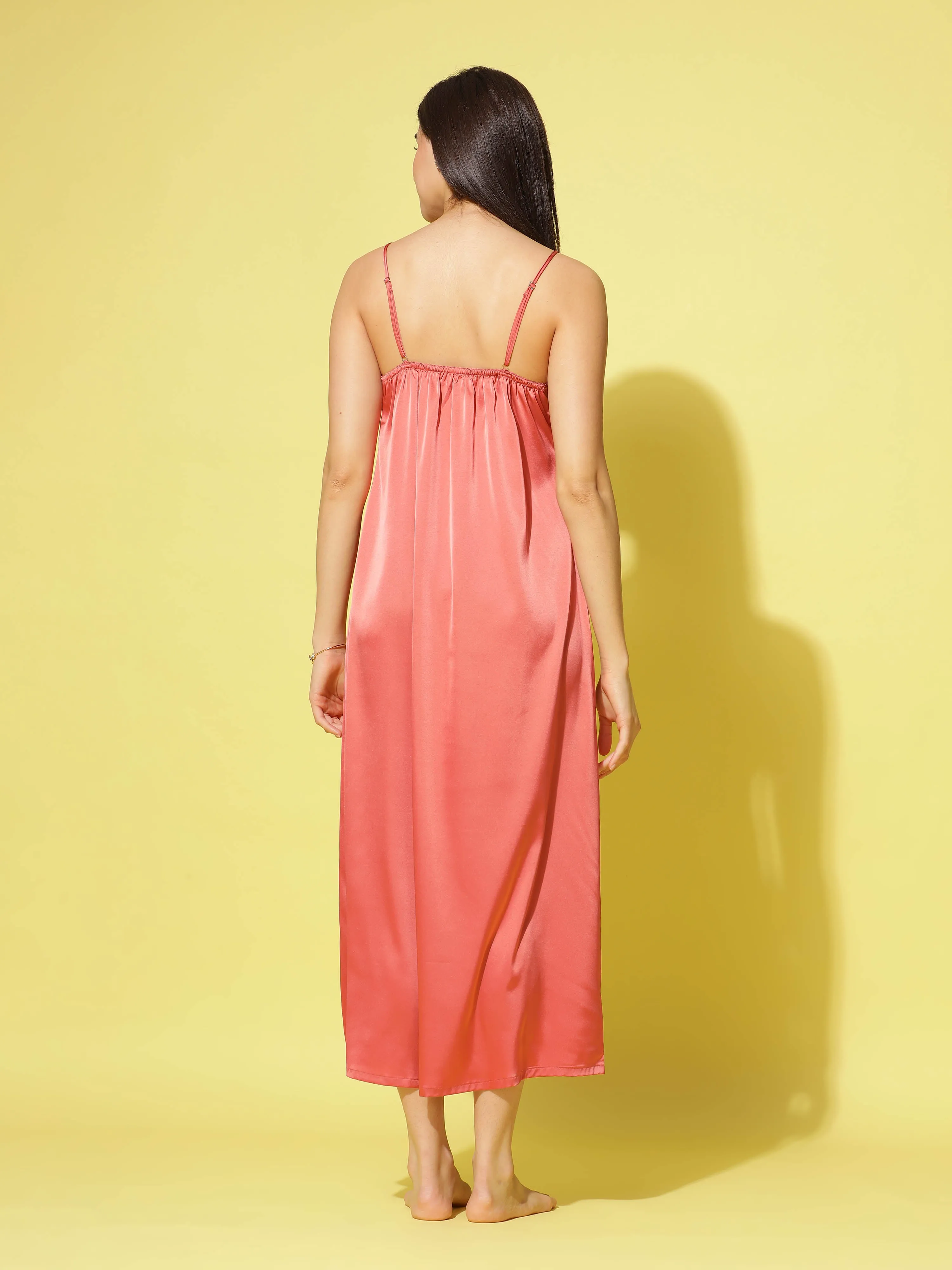 Satin luxury robe with Long Gown Dark Peach